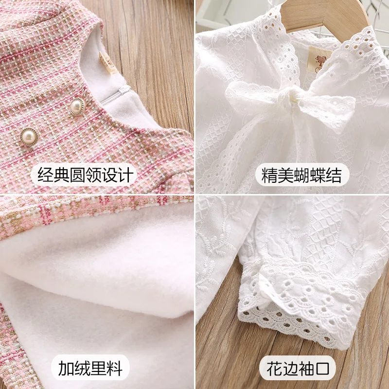 

Autumn Winter Dress Girls Plush Fleece Warm Midi Dress Sweater Long Sleeve Casual Loose Solid Color Party Dresses