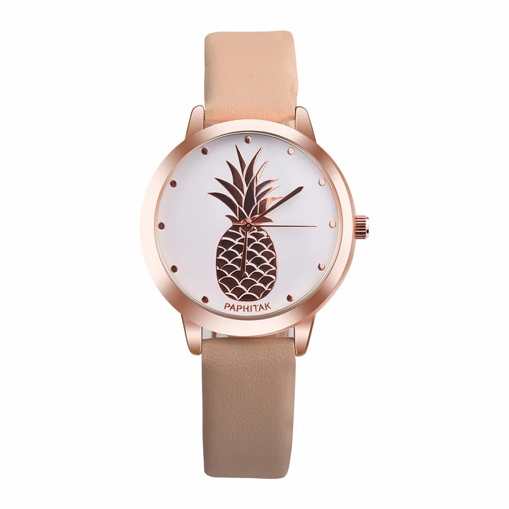 

Womens Pineapple Watch Simple Vintage Sweet Leather Faux Strap Casual Quartz Watch Ins Trend Candy Color Montre FemmeWrist Watch