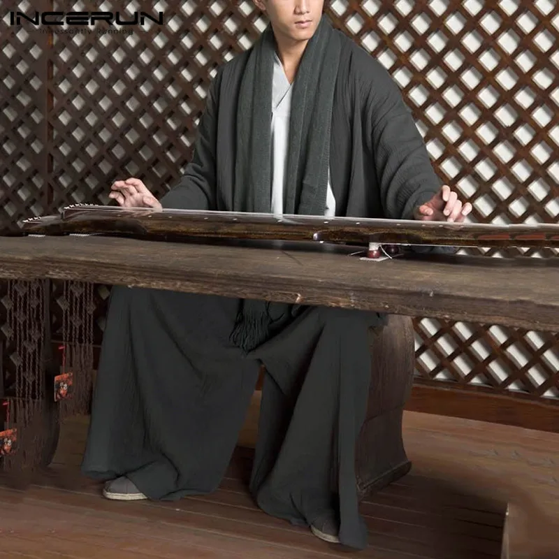 

Vintage Men Sets Streetwear Long Sleeve Open Stitch Casual Shirts Wide Leg Pants Cotton Chinese Style Men Suits 2 Pieces INCERUN