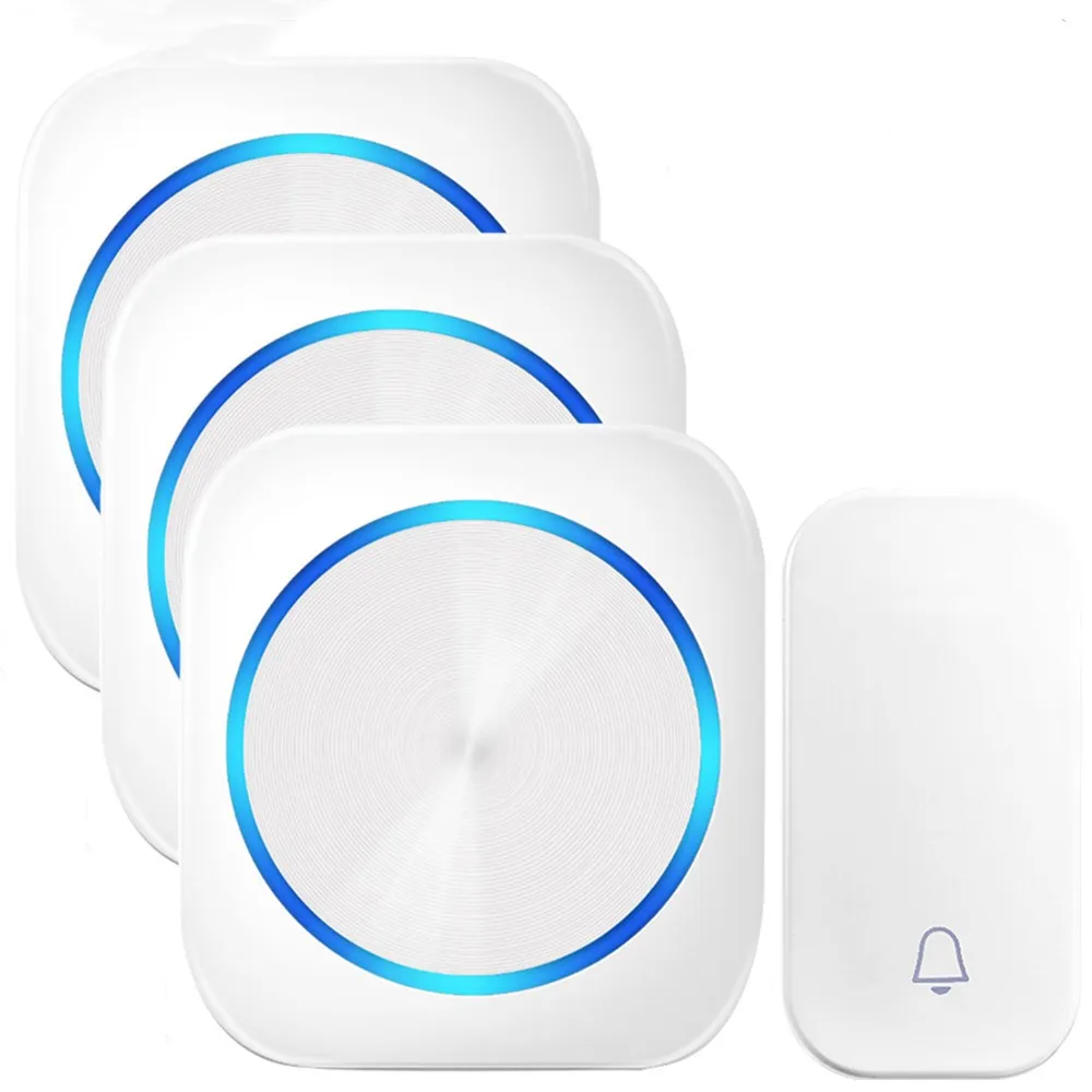 SMATRUL автономный беспроводной дверной звонок chime call night light no батарея разъем ЕС waterproof 150 M - Цвет: 1 button 3 Receiver