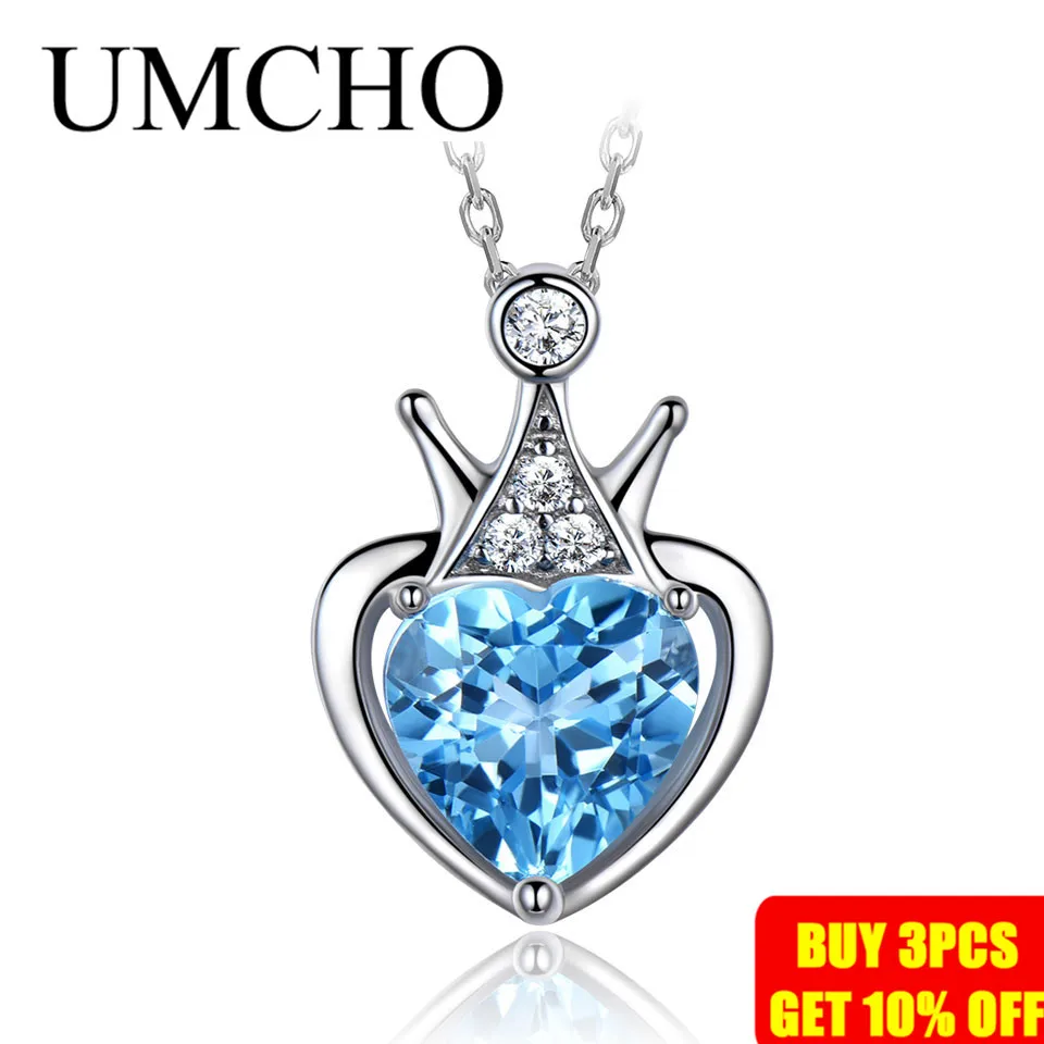 Женские Подвески с натуральным голубым топазом UMCHO 2 25 карат из серебра 925 пробы в