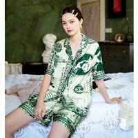 2021 new summer printed silk satin pajamas set loungewear for woman sleepwear short sleeve 2 pieces plus size