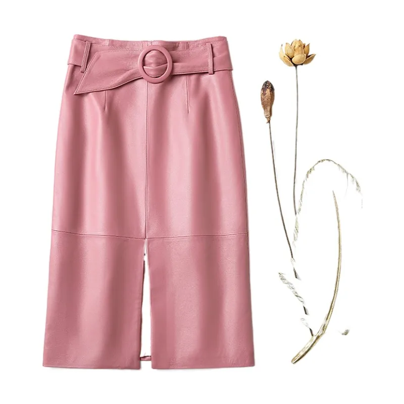 

Autumn High 2021 Quality Women Genuine Leather Sheepskin Casual Midi A-Line Skirt Large Size 3XL 2 Color