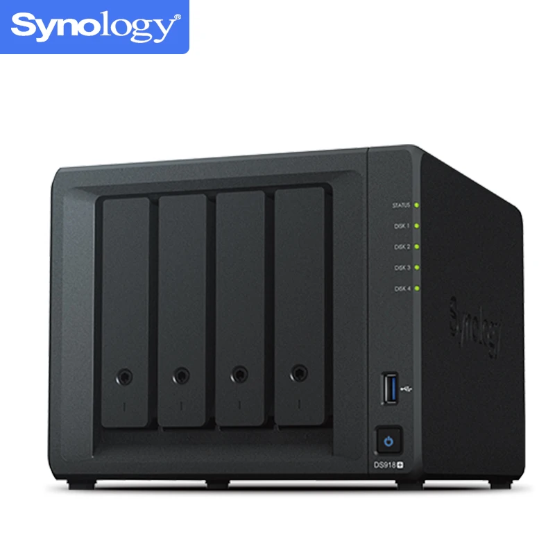 NAS Synology Disk Station DS918+ 4G 4-отсек бездисковый nas сервер nfs Сетевое хранилище Облачное хранилище, 3 года гарантии