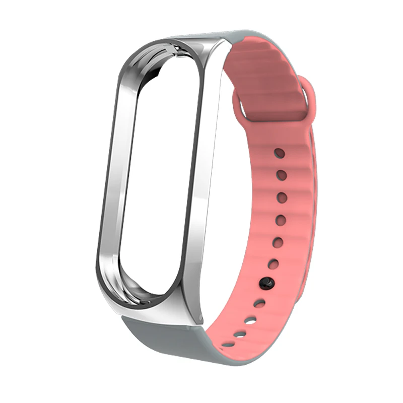 Mi Band 4 ремешок спортивный силиконовый браслет на запястье mi band 3 ремешок металлический чехол Замена mi Band 4 браслет для Xiaomi mi ремешок 3 - Цвет: Pink Silver Mi4 3
