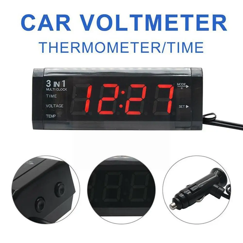 

Car 3 in 1 12V Digital Auto Car Thermometer Voltmeter Voltage Meter Tester Monitor LCD screen Display Clock for Alfa Romeo X3Y6
