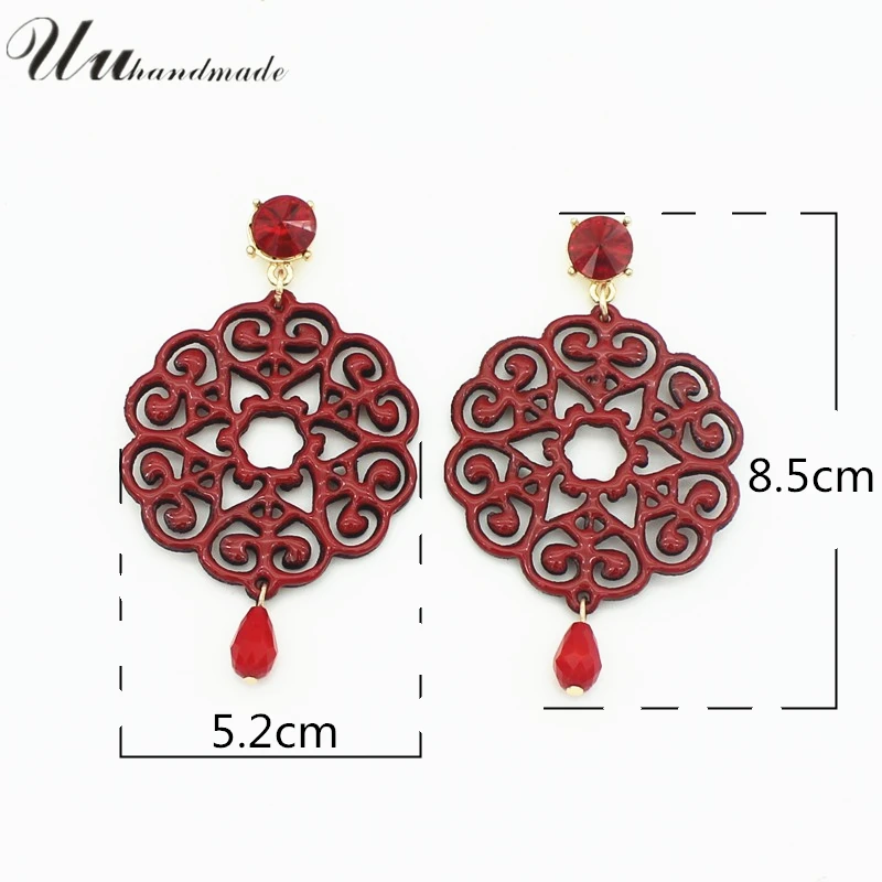 Акриловый в форме цветка бусина свисающие серьги для женщин круглого кожаного