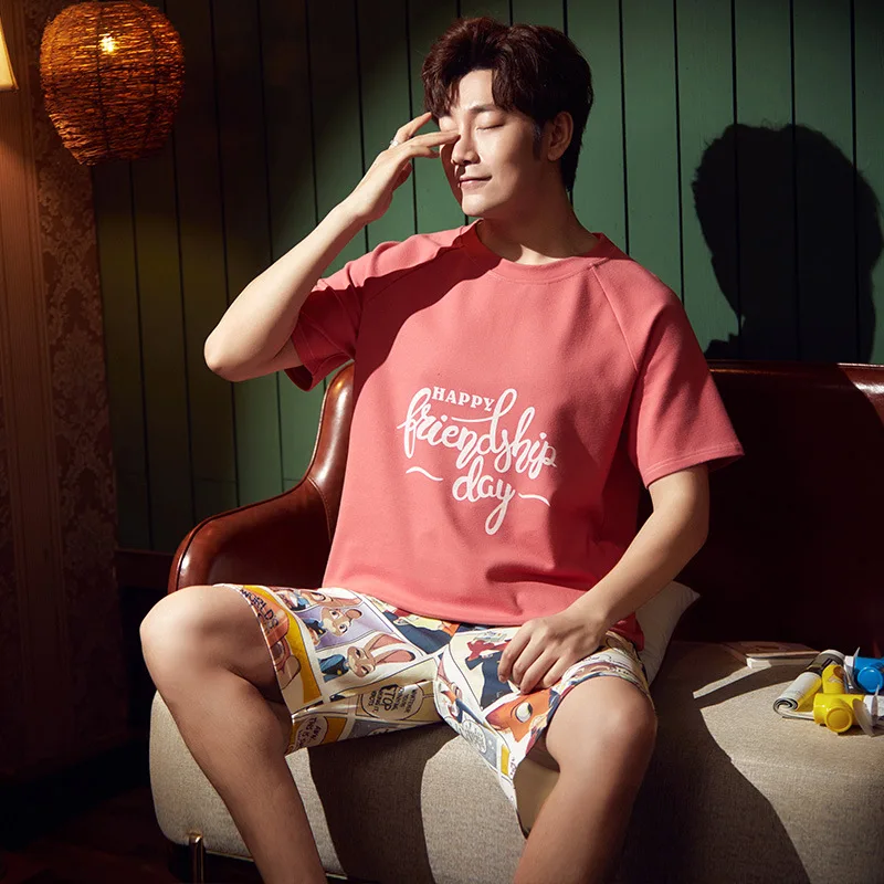 

Korean Version Cotton Couple Pajamas Women Summer Short-Sleeved Thin Homewear Women Men Can Wear Pyama Woman Set