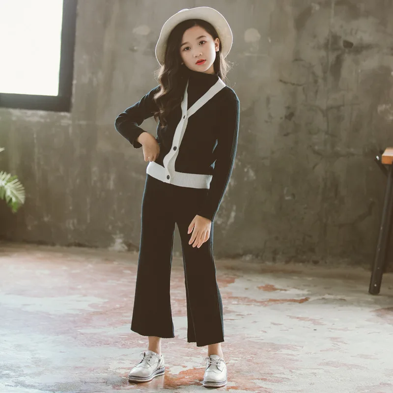 Комплект одежды для девочек и детей осень 2020 вязаный свитер брюки костюм