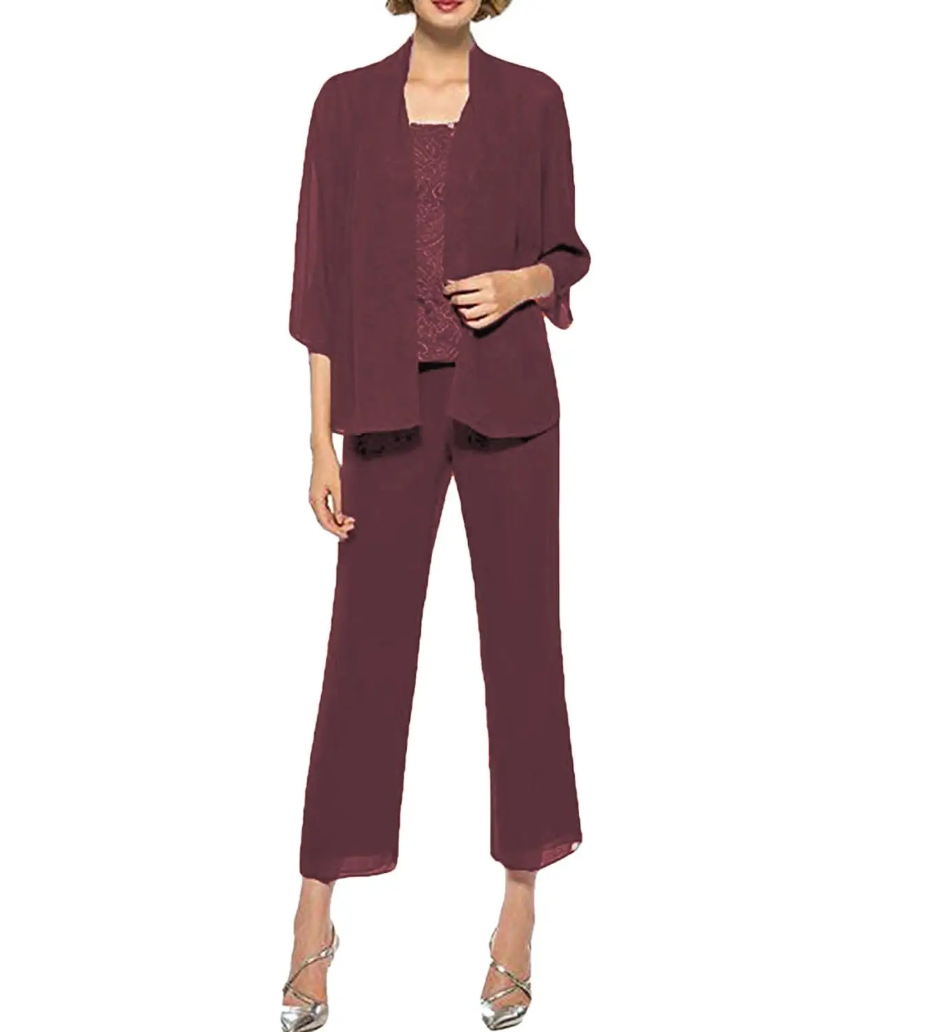 Женское платье для матери невесты из шифона и кружева комплект трех предметов