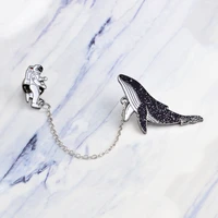 creative cartoon animal universe whale astronaut brooch black metal pin jacket backpack jewelry accessories