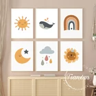 Плакат с изображением Луны, радуги, солнца, звезд, печать на холсте, настенная декоративная картина для детской комнаты