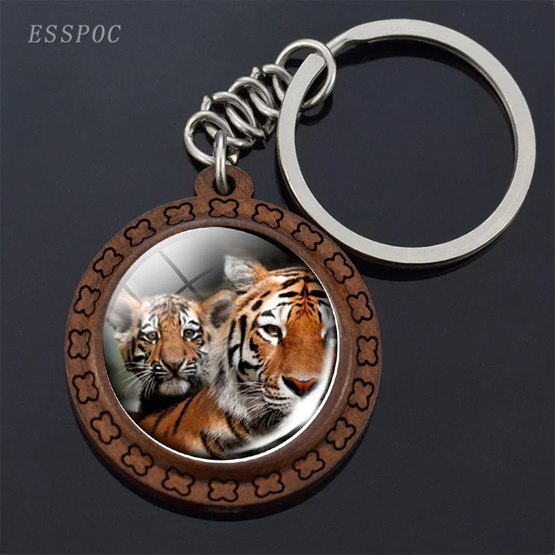 Тигровый деревянный брелок для ключей брикет ювелирные изделия стеклянный