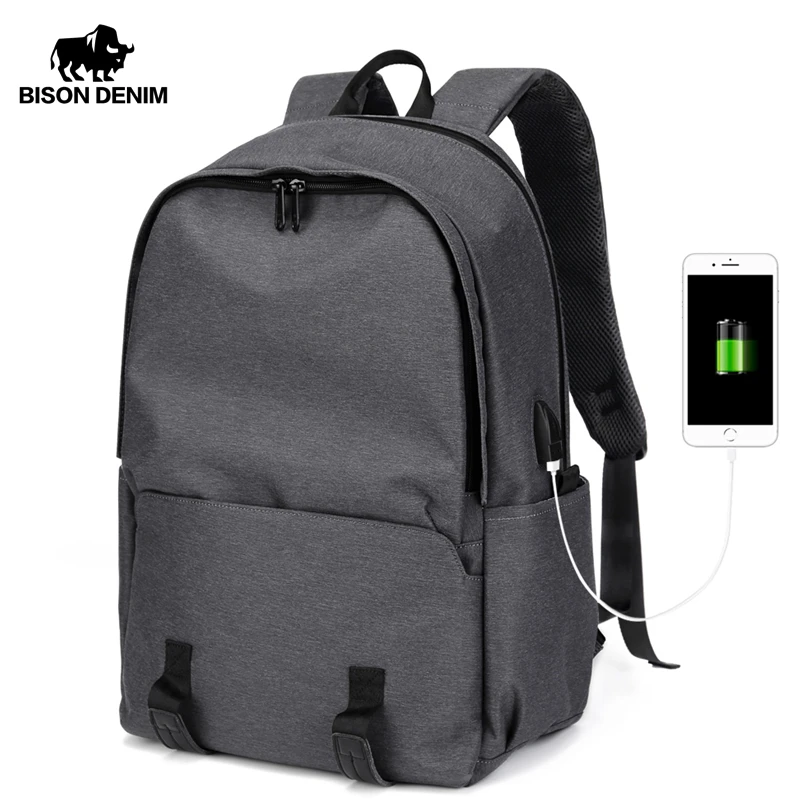 Деловой мужской рюкзак BISON DENIM для офиса с зарядкой от usb 17 дюймов ноутбука мужские