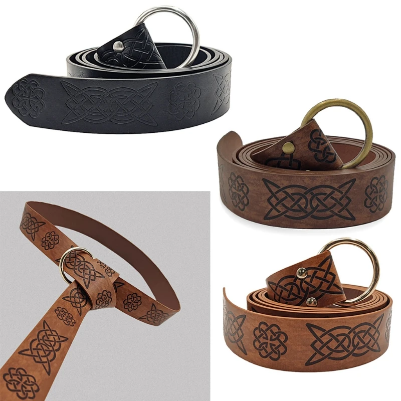 

Medieval Embossed Viking Vegvisir PU Leather O Ring Belt Retro Renaissance Knight Buckles Belt Leather Waistband for Men