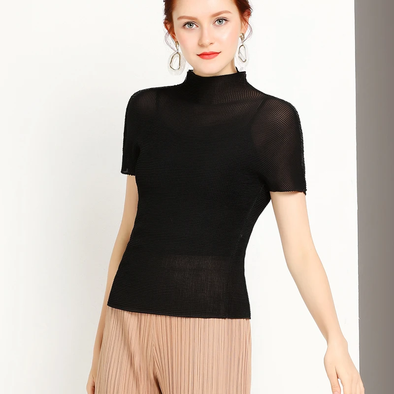 Летний новый прозрачный тонкий женский топ миаке плиссированный полувысокий