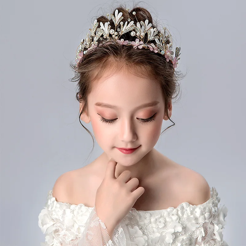

Princess Crown Kids Girls Birthday Show Gift Crown Tiara Diadem Crystal Floral Wedding Bridal Hair Head Accessories