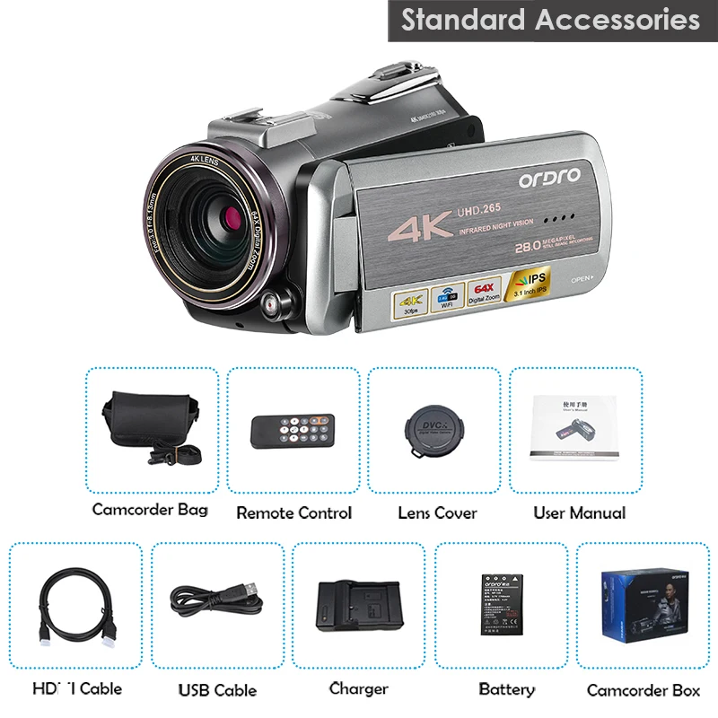 Профессиональная видеокамера Real 4K Wifi 64X цифровой зум 30FPS камера ночного видения