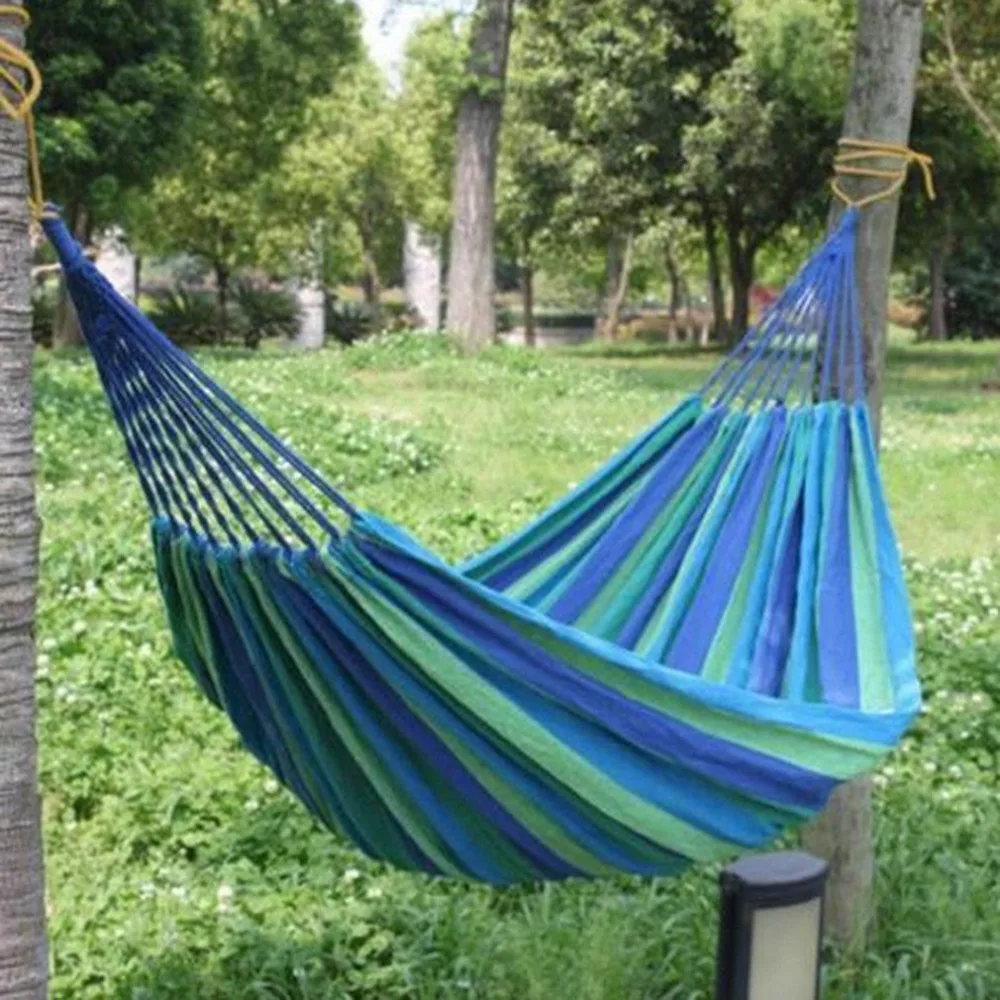 

280*80cm 2 Persons Striped Hammock Outdoor Leisure Bed Thickened Canvas Hanging Bed Sleeping Swing Hammock For Camping Hunting