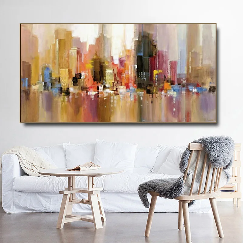 Абстрактное искусство городское строительство дождь лодка картина холст