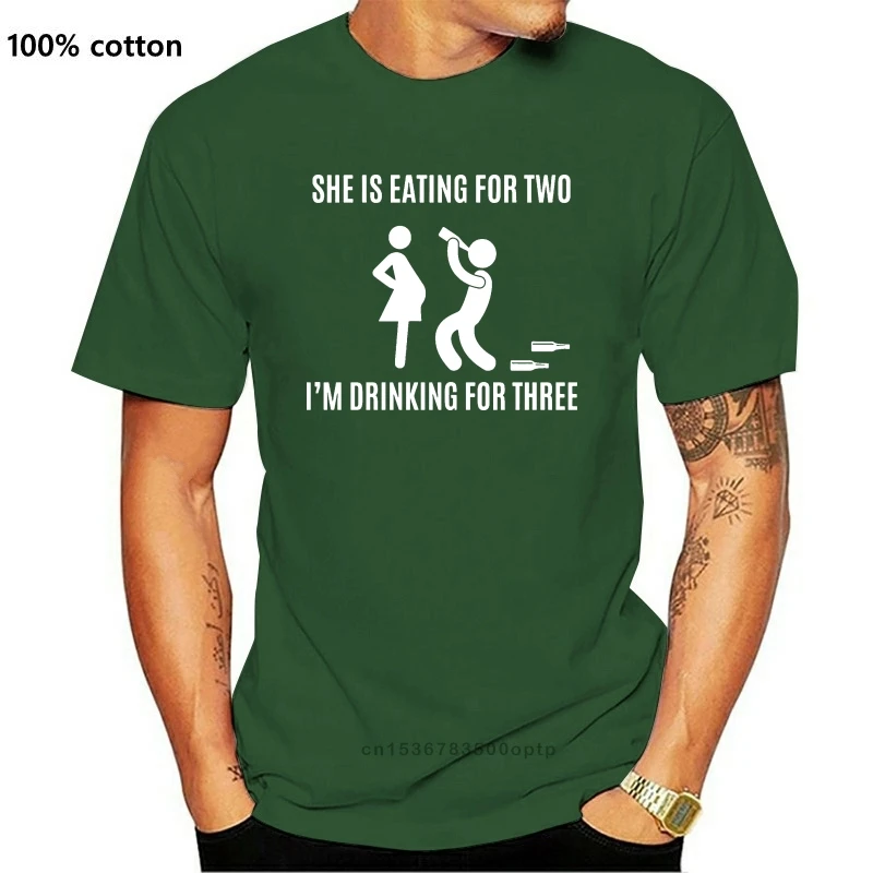 

New She's Eating for Two I'm Drinking for Three - Unisex T-Shirt - Pregnancy Reveal Sale 100 % Cotton T Shirt TOP TEE