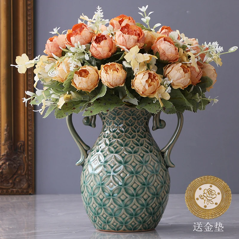 

Искусственная ваза для гостиной, настольная Цветочная композиция, креативные декоративные украшения для ТВ-кабинета в европейском стиле