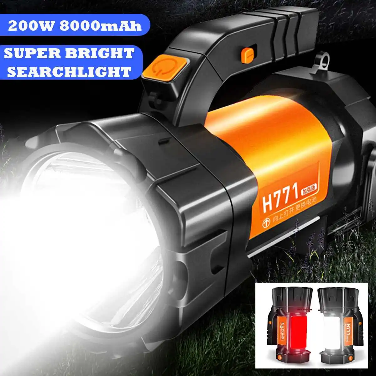 

Яркий Мощный светодиодный прожектор 200 Вт, портативный фонарик, внешний аккумулятор, перезаряжаемая батарея, водонепроницаемый фонарик для...