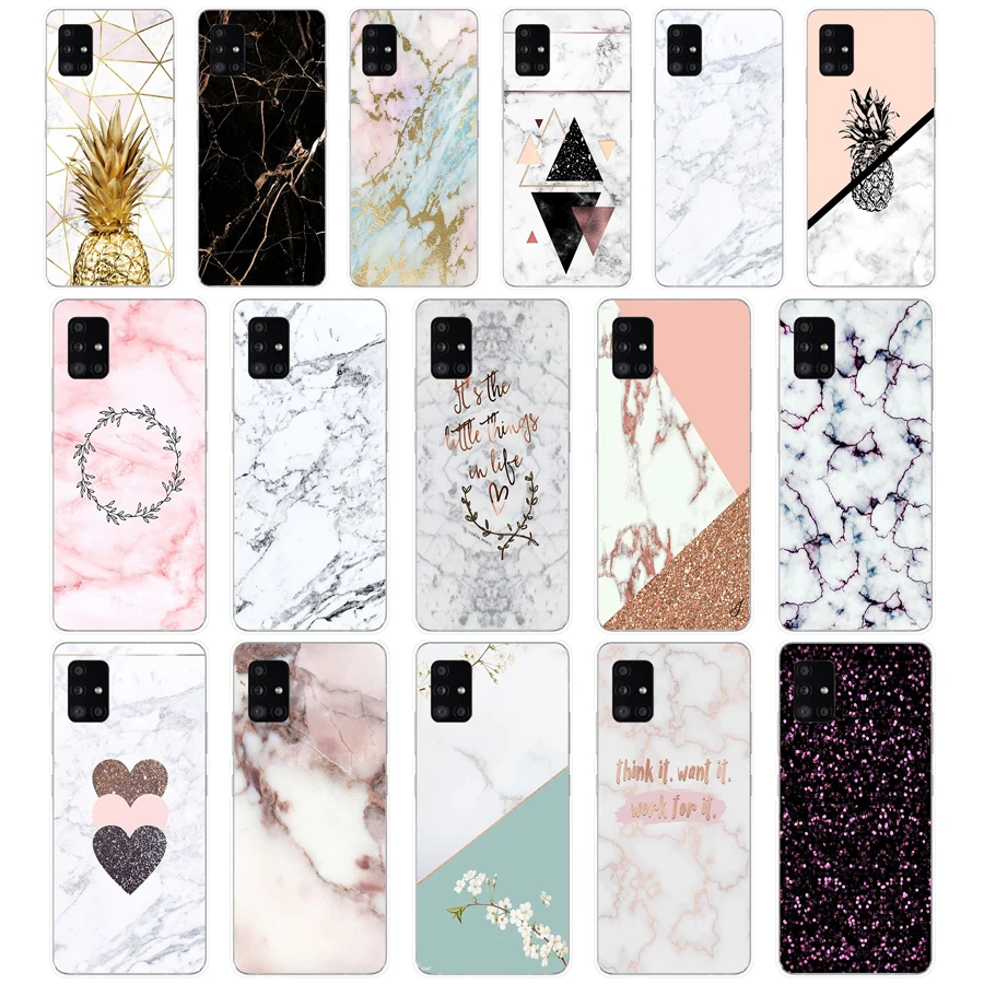 58Pink white blue marble Soft Silicone Tpu Cover phone Case for Samsung Galaxy A31 A41 A51 A71 A40 2019 Case