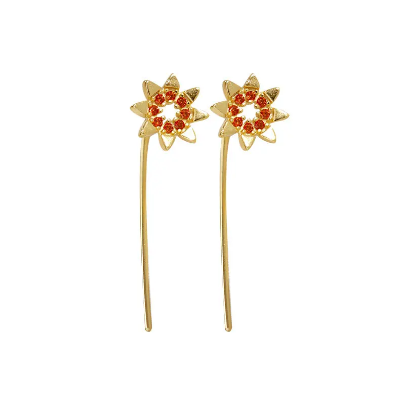 

Real 925 Sterling Silver Long Sunflower Stud Earrings Cute Jewelry for Women Girls