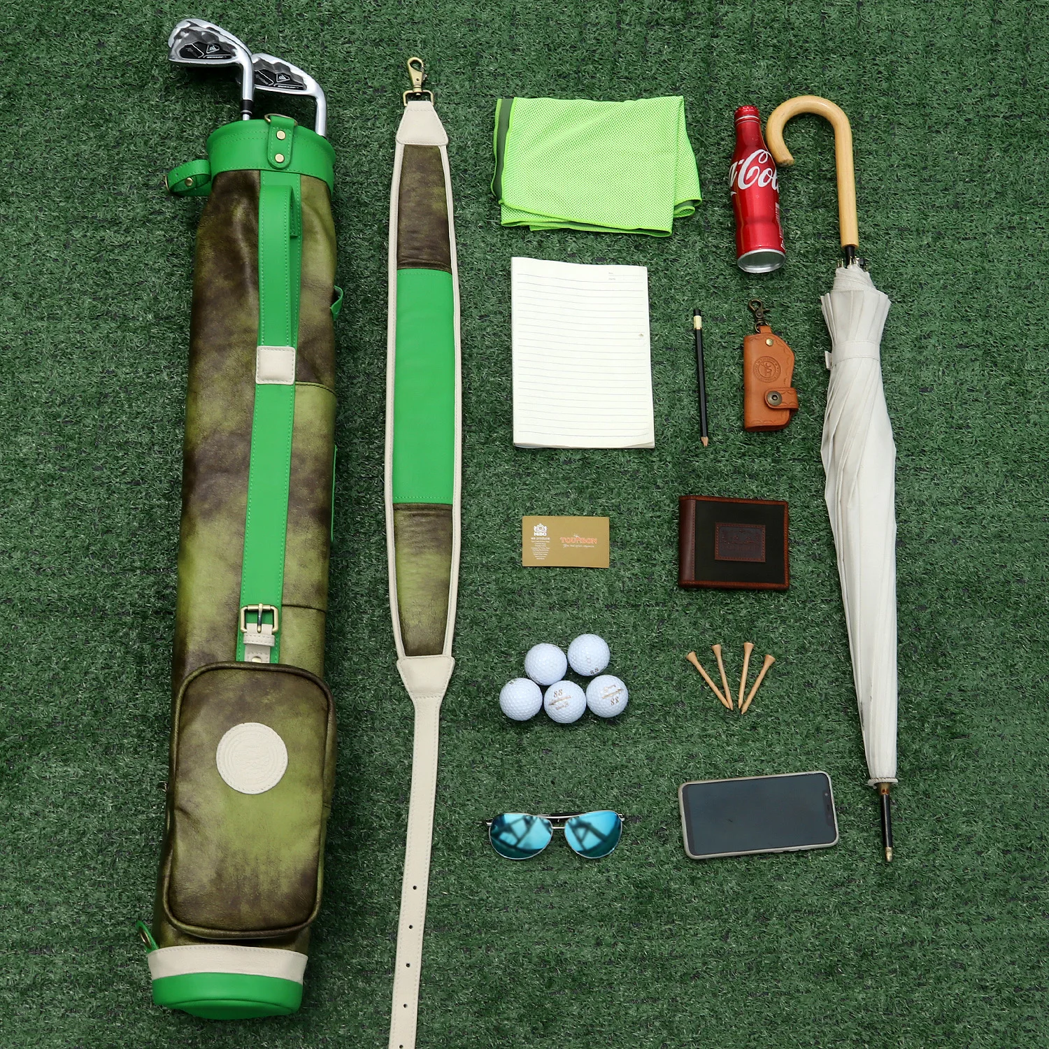 Tourbon Vintage Golf Club Sticks Bag Carrier Pencil Style Microfiber Leather Green Golf Sunday Bag Case Driving Range Bags 88CM