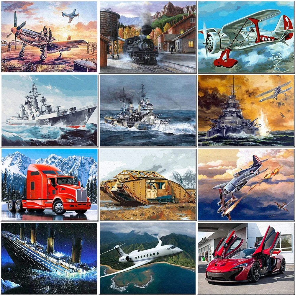 

Airplane Steamship DIY Painting By Numbers Astronaut Train Still Life Picture Acrylic Paint Canvas Wall Paintings Hobby Gifts