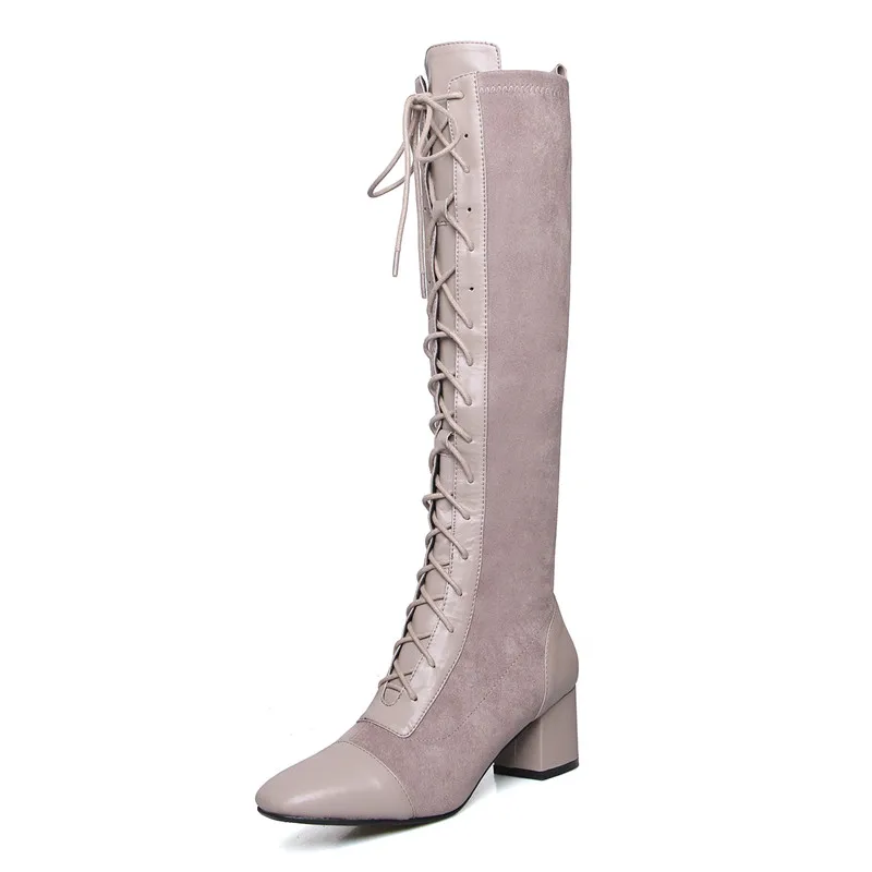 FEDONAS Women Cross Tied Knee High Boots Winter Newest Sexy Long Boots Night Club Shoes Woman Genuine Leather Warm Flock Boots