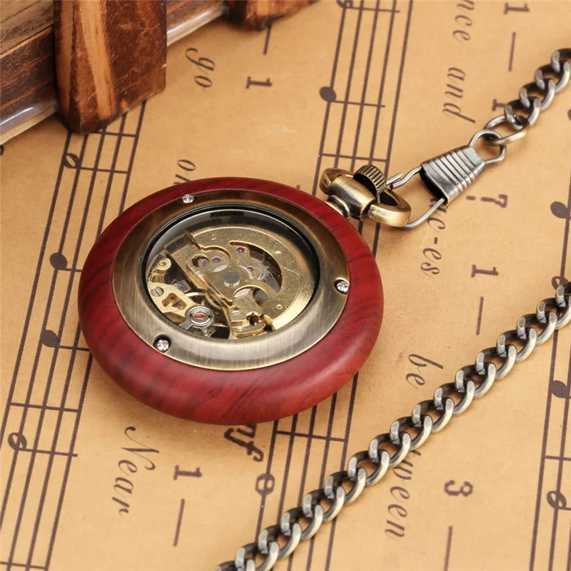 Handmade Retro Pocket Watch Unisex Skeleton Automatic Mechanical Watches Roman Number Dial Pendant FOB Clock Chain Reloj Gift