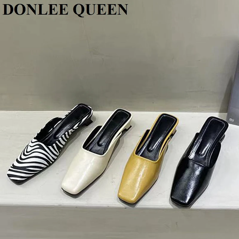

Fashion Zebra Zebra Pattern Mule Shoes Women Low Heels Square Toe Slides Outdoor Slippers New Spring Casual Flat Shoes Chaussure