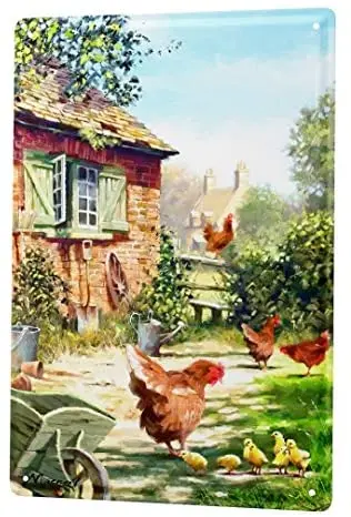 

Оловянные таблички для декора, птица, курица, ферма, сад, металлическая пластина 8X12