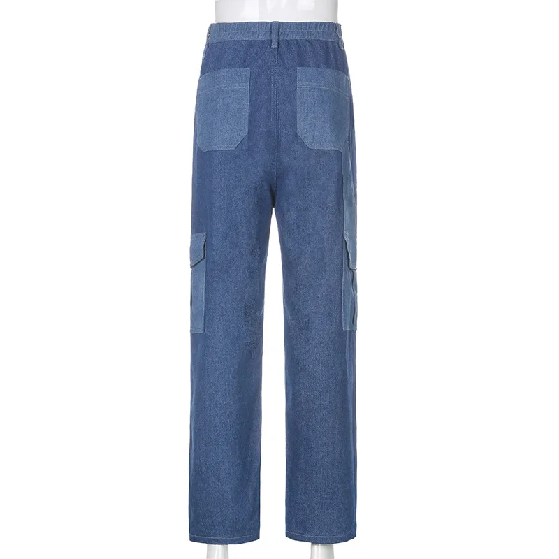 

Spring Autumn Fashion Contrast Color Pockets High Waist Elastic Waist SML 2 Colors Woman Casual Denim Pants Lady Straight Jeans