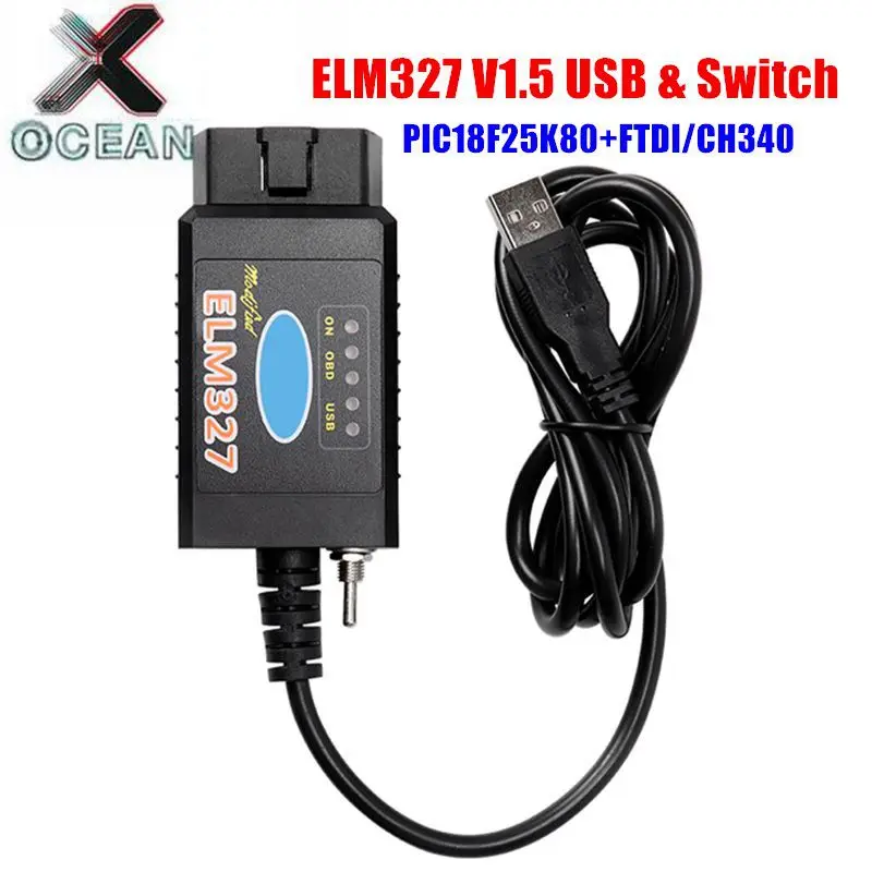 Автомобильный диагностический сканер ELM327 V1.5 USB переключатель PIC18F25K80 FTDI / CH340 HS CAN/MS