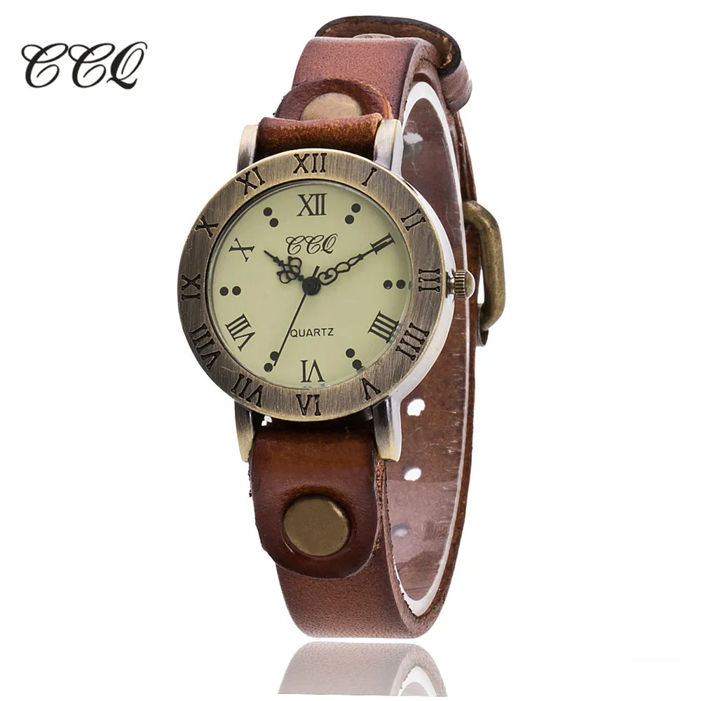 

New Selling CCQ Brand Vintage Cow Leather Wrist Watch Fashion Women Bracelet Watch Casual Quartz Watch Relogio Feminino Gift