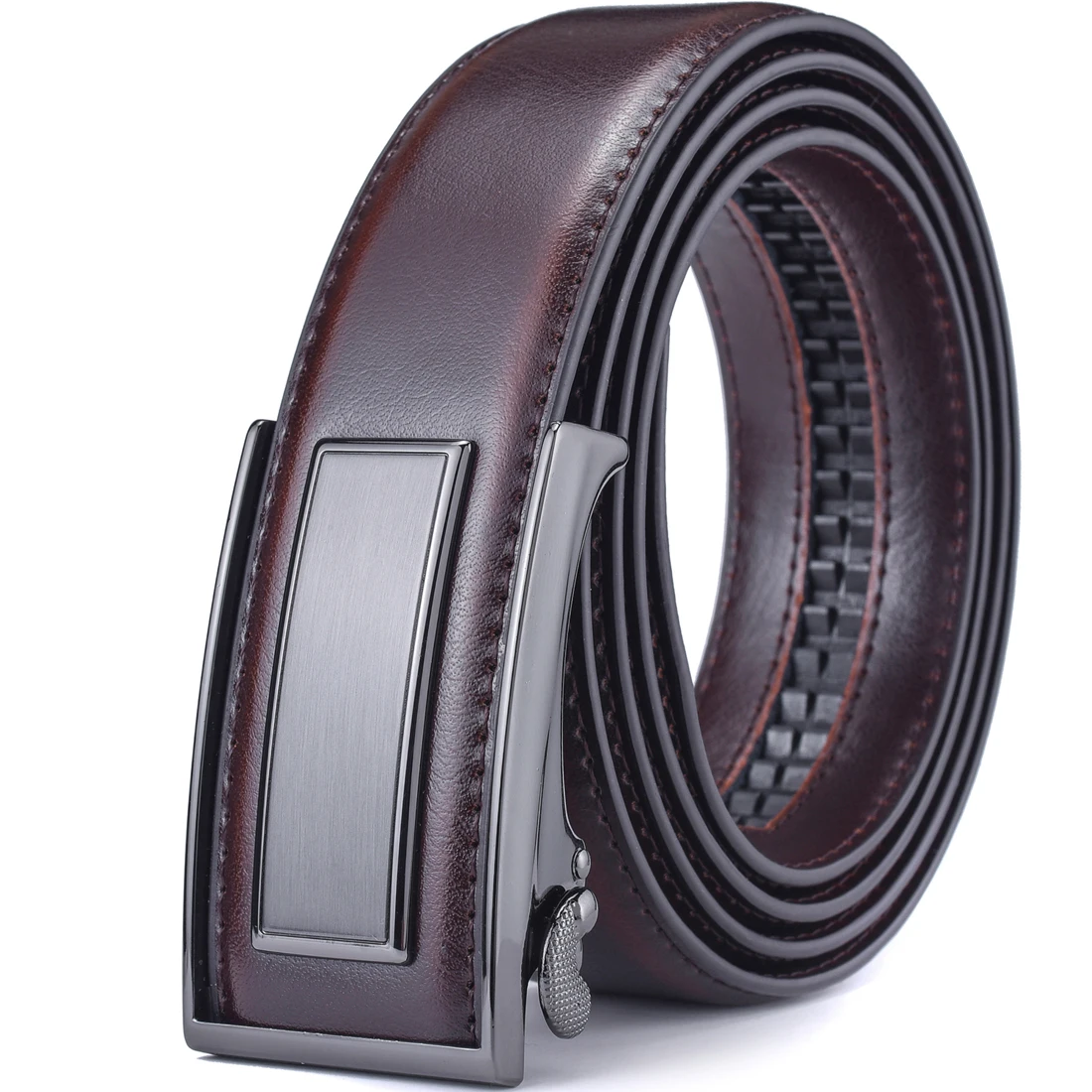 Men's Leather Ratchet Dress Belt with Adjustable Automatic Sliding Buckle