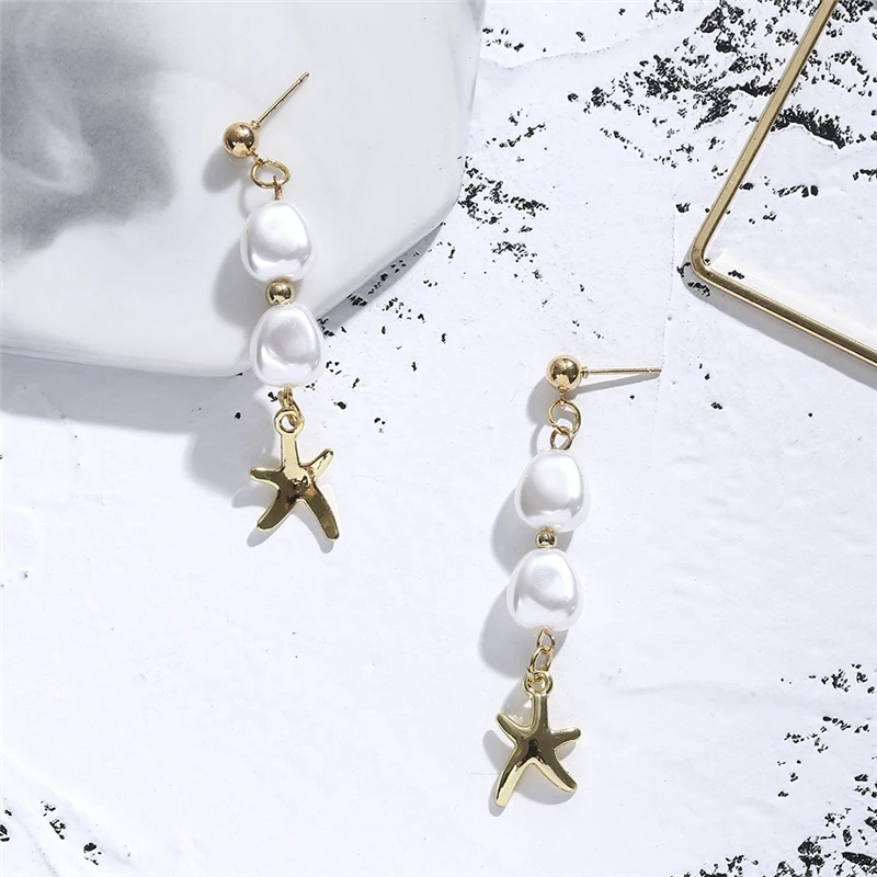 Вивилэйди Модные подвесные серьги для женщин с имитацией жемчуга в стиле барокко, шикарные серьги с покрытием из сплава, подвеска в виде ракушки для женского ювелирного украшения.