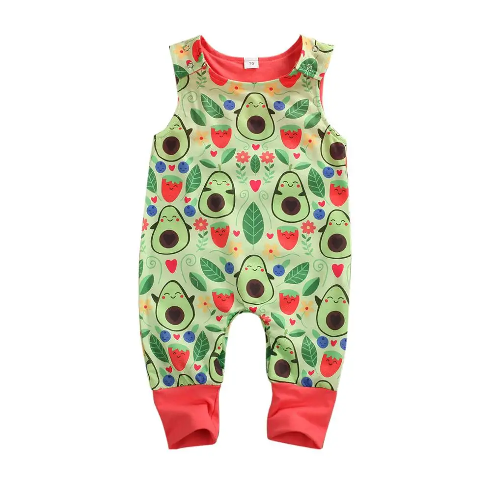 

2020 Baby Summer Clothing Newborn Infant Baby Boy Girl Clothes Avocado Romper Sleeveless Fruit Print Jumpsuit Playsuit Outfit