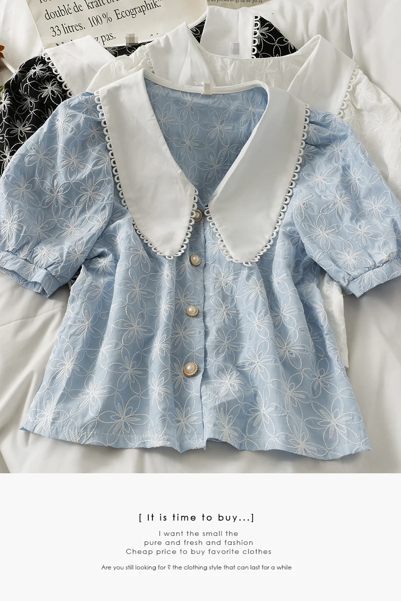 

2021 Summer Embroidery Floral shrug shirts ladies tops