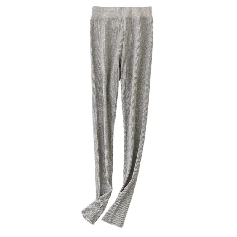 Женские осенние леггинсы длиной до лодыжки хлопковые трикотажные полосатые