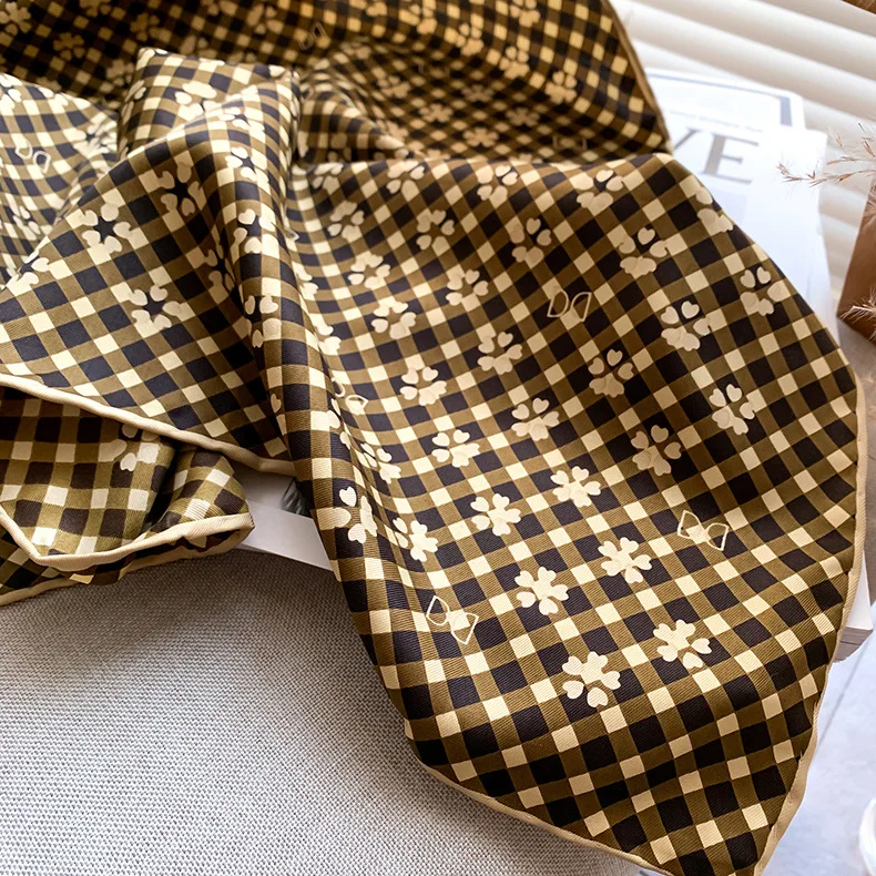 

2021 Korean spring summer new casual fashion women's Square Scarf printing 90*90cm square scarf silk scarf with hem scarf women