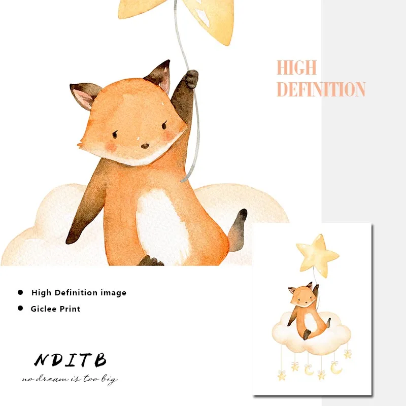 Овечка лиса посадка мультфильм животные детская настенная Картина на холсте