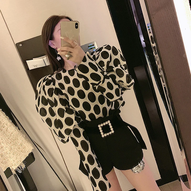 CHICEVER винтажная женская рубашка в горошек с круглым вырезом пышным длинным