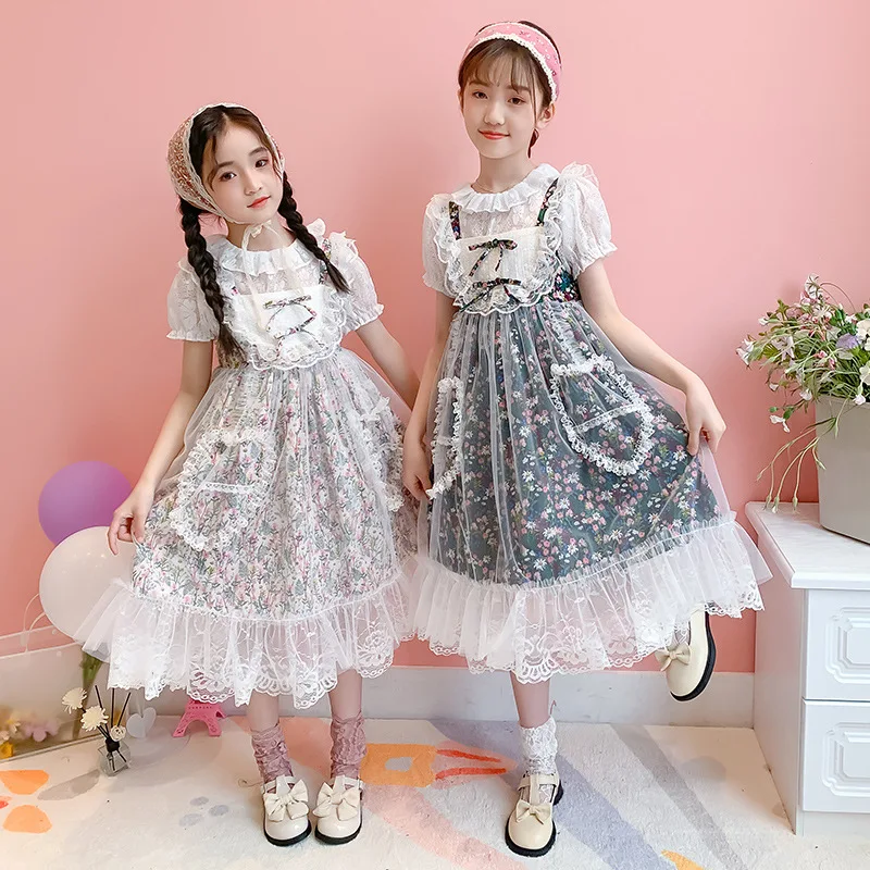 

Girls Crushed Flower Dress 2021 Spring Summer New Skirt Children's Big Child Lace Princess Skirt Mesh for Girls 4-15 Years