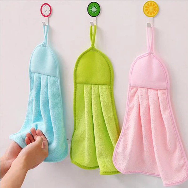 

Korea Creative Lovely Children Hanging Towel Coral Fleece Kitchen Super Absorbent Hand Wipes Microfiber Cloth Dish Cleaning Item
