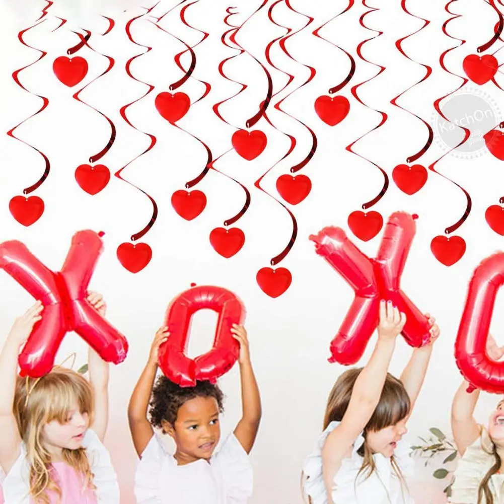 

30Pcs Heart Swirl Hanging Romantic Eye-catching Exquisite Valentines Day Decor Red Heart Swirls for Party