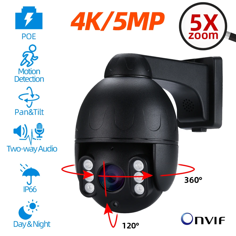 

4K CCTV IP Security Camera Outdoor Waterproof Two Way Audio POE PTZ Video Surveillance Camera Dome 8MP ONVIF 5X Optical Zoom 5MP